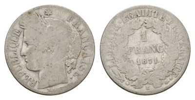Франция 1 франк 1871 A KM 822 серебро 51-1757