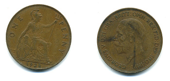 Великобритания 1 пенни 1928 Георг V (1910-1936) КМ 826, Spink 4054 бронза 41-847