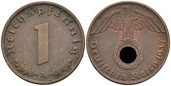Германия 1 рейхспфенниг 1937 A KM 89, J 361 бронза 4396-233