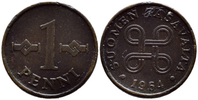 Финляндия 1 пенни 1964 KM 44 медь 4392-1311