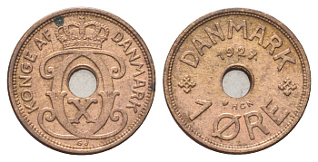 Дания 1 эре 1927 NCH, Кристиан X (1912-1947) KM 826 бронза 4701-549