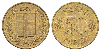Исландия 50 эйре 1969 KM 17 UNC никель латунь 4668-928