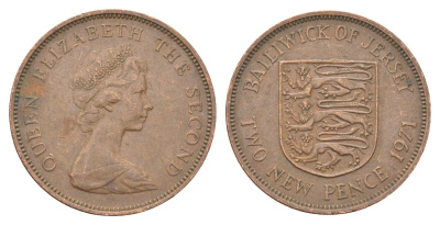 Джерси 2 новых пенса 1971 Елизавета II (1952-2022) KM 31 бронза 4703-1043