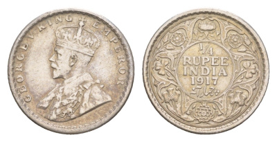 Британская Индия 1/4 рупии 1917 Георг V (1910-1936) KM 518 серебро    4658-1113