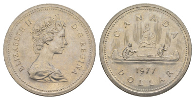 Канада 1 доллар 1977 Елизавета II (1952-2022), каноэ KM 117 никель UNC 4185-546