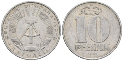 ГДР 10 пфеннигов 1983 A KM 10 алюминий 201-1115