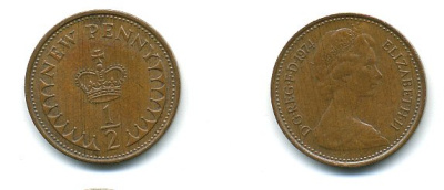 Великобритания 1/2 пенни 1974 Елизавета II (1952-2022) KM 914, Spink 4239 бронза 4110-1718