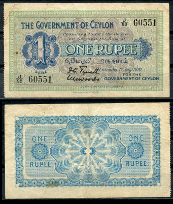 Цейлон 1 рупия 1929 1 июля 1929 Pick 16 b бумага 451-265-1-1