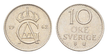 Швеция 10 эре 1962 TS Густав VI Адольф (1950-1973) KM 835 медно-никель 4705-925