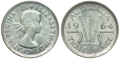 Австралия 3 пенса 1964 Елизавета II (1952-2022) KM 57 серебро 71-966