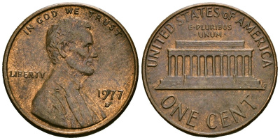 США 1 цент 1977 D, Линкольн KM 201 медь цинк 4136-152