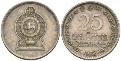 ШРИ-ЛАНКА 25 ЦЕНТОВ 1982 KM 141.2 медно-никель 192-423