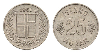 Исландия 25 эйре 1961 KM 11 медно-никель 4690-622