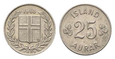 Исландия 25 эйре 1965 KM 11 медно-никель 4696-342