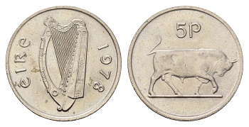 Ирландия 5 пенсов 1978 бык KM 22 медно-никель UNC 4695-554