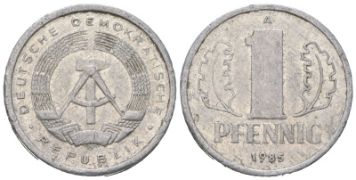 ГДР 1 пфенниг 1985 A KM 8.2 алюминий 201-628
