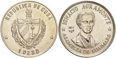 Куба 1 песо 1977 Игнасио Аграмонте (1841-1873) KM 187 медно-никель UNC 189-745