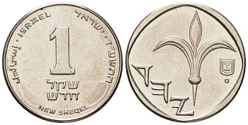 Израиль 1 новый шекель 1985 JE 5745 KM 160 медно-никель aUNC 4609-325