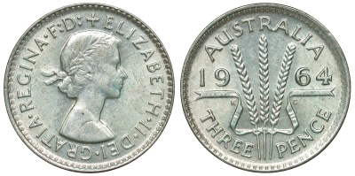 Австралия 3 пенса 1964 Елизавета II (1952-2022) KM 57 серебро 71-1013