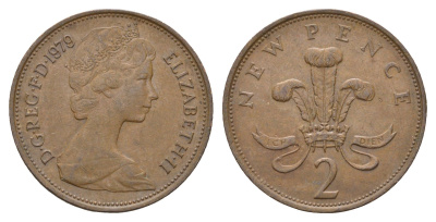 Великобритания 2 пенса 1979 Елизавета II (1952-2022) KM 916, Spink 4235 (C1) бронза 4673-911