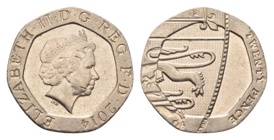 Великобритания 20 пенсов 2014 Елизавета II (1952-2022) KM 1111 медно-никель 4696-769