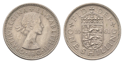 Великобритания 1 шиллинг 1961 Елизавета II (1952-2022), Английский герб KM 904, Spink 4147 медно-никель 4695-753