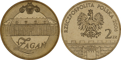 Польша 2 злотых 2006 MW, серия польские города, Жагань (Zagan) KM 569 нордик UNC 4448-1044