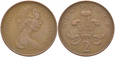 Великобритания 2 пенса 1971 Елизавета II (1952-2022) KM 916, Spink 4235 (C1) бронза 3851-1243