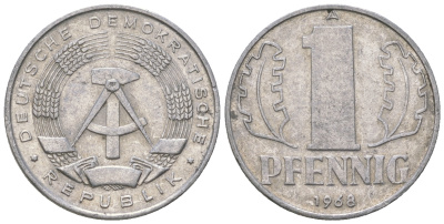 ГДР 1 пфенниг 1968 А КМ 8.1 алюминий 4615-1212