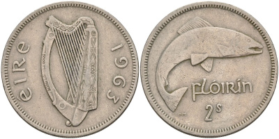 Ирландия 2 шиллинга = 1 флорин 1963 KM 15a медно-никель 4144-1036