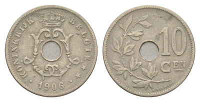 Бельгия 10 сантимов 1906 Belgie, Леопольд I (1865-1909) KM 53 медно-никель 4615-917