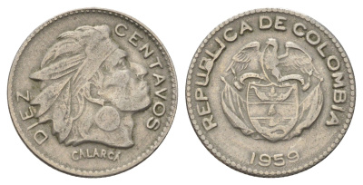 Колумбия 10 сентаво 1959 KM 212 медно-никель 4189-251