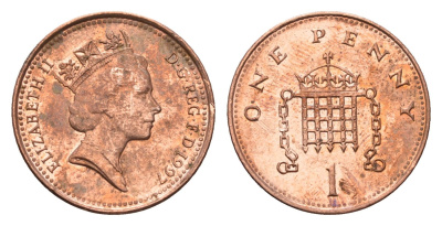 Великобритания 1 пенни 1997 Елизавета II (1952-2022) KM 935a, Spink 4391 (B4) сталь плакированная медью aUNC 4696-768