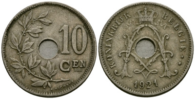 Бельгия 10 сантимов 1921 Belgie KM 86 медно-никель 4172-626