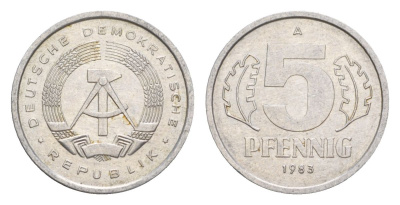 ГДР 5 пфеннигов 1983 A KM 9.2 алюминий 4630-634