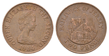 Джерси 2 пенса 1984 Елизавета II (1952-2022), Сент-Хелиер KM 55 бронза 4595-815