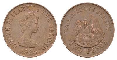 Джерси 2 пенса 1984 Елизавета II (1952-2022), Сент-Хелиер KM 55 бронза 4595-815