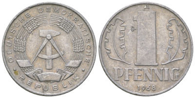 ГДР 1 пфенниг 1968 А КМ 8.1 алюминий 4615-1211