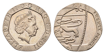 Великобритания 20 пенсов 2011 Елизавета II (1952-2022) KM 1111 медно-никель 4696-863