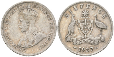 Австралия 6 пенсов 1927 Георг V (1910-1936) KM 25 серебро 4623-161