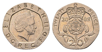 Великобритания 20 пенсов 2005 Елизавета II (1952-2022) KM 990, Spink 4630 (G3) медно-никель 4696-857