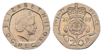 Великобритания 20 пенсов 2005 Елизавета II (1952-2022) KM 990, Spink 4630 (G3) медно-никель 4696-857