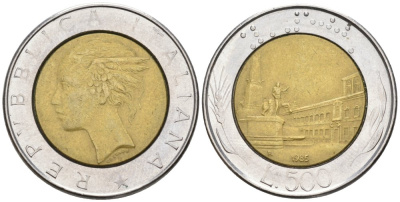 Италия 500 лир 1985 R KM 111 биметалл 4577-457