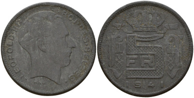 Бельгия 5 франков 1941 DES BELGES, Леопольд III (1934-1947) KM 130 цинк 4161-934