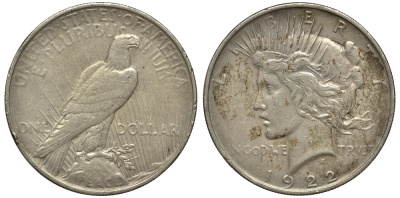 США 1 доллар 1922 доллар мира KM 150 серебро 1517-1525