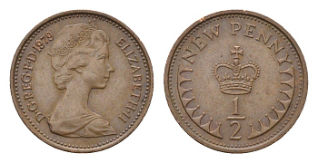 Великобритания 1/2 пенни 1979 Елизавета II (1952-2022) KM 914, Spink 4239 бронза 4696-741