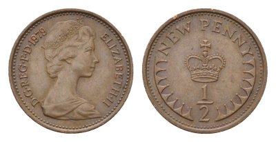 Великобритания 1/2 пенни 1979 Елизавета II (1952-2022) KM 914, Spink 4239 бронза 4696-741