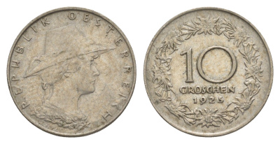 Австрия 10 грошей 1925 KM 2838 медно-никель 4639-1048