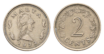 Мальта 2 цента 1972 Пентесилея, царица амазонок KM 9 медно-никель 4689-1141