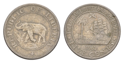 Либерия 5 центов 1961 KM 14 медно-никель 4659-456